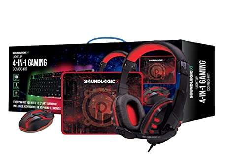 SOUNDLOGIC XT Light-UP Four-in-One Gaming Combo Kit with Gaming Keyboard, Gaming Mouse, Mouse Pad, and Gaming Headphones.