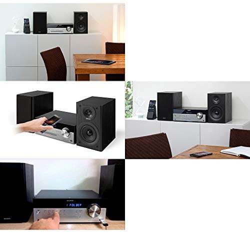 Sony All-in-one Stylish Micro Music Hi-Fi Bookshelf Stereo System for Home with Bluetooth, USB, CD Player & AM/FM Radio + Bundle with Remote + Aux Cable + HeroFiber Cloth, Compatible with Sony System 6