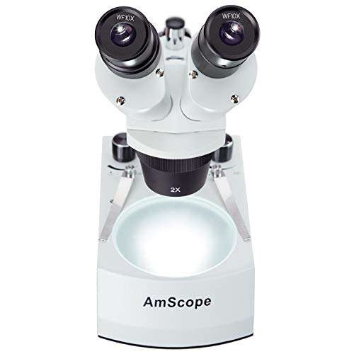 AmScope SE306R-AZ-E2 Digital Forward-Mounted Binocular Stereo Microscope, WF10x and WF20x Eyepieces, 20X/40X/80X Magnification, 2X and 4X Objectives, Upper and Lower Halogen Lighting, Reversible Black/White Stage Plate, Arm Stand, 120V, Includes 2MP Camera and Software 2