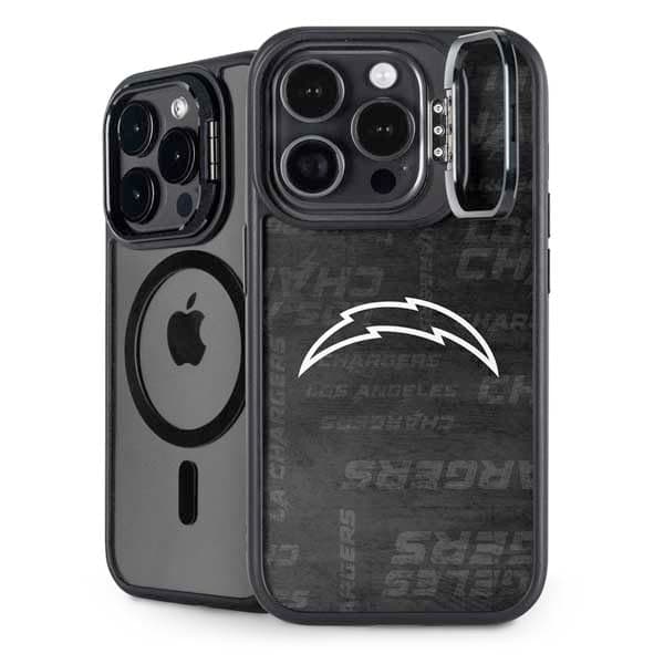 Skinit Kickstand Phone Case Compatible with iPhone 15 Pro - Officially Licensed NFL Los Angeles Chargers Black & White Design 1