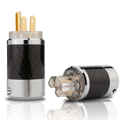 Monosaudio Audio Power Plug Black Carbon Fiber Transparent Aluminum Shell 10A/250V 15A/125V Power Connector Brass IEC320 C13 Connector for DIY Audiophile Power Cord Audio Power Cable(Gold Plated) 1