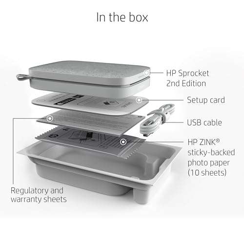 HP Sprocket 2x3" Instant Smartphone Photo Printer - Portable Color Wireless Mobile Printer - Zink Sticky-Back Photos - Print from Compatible iOS & Android Devices with Bluetooth w/Fun App - Luna Pearl 6