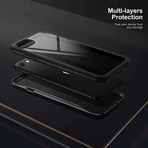 YOUMAKER Aegis Designed for iPhone SE 2020 Case/iPhone 7 Case/iPhone 8 Case, Full-Body with Built-in Screen Protector Rugged Clear Case for iPhone SE 2020/7/8 4.7 Inch-Black 4