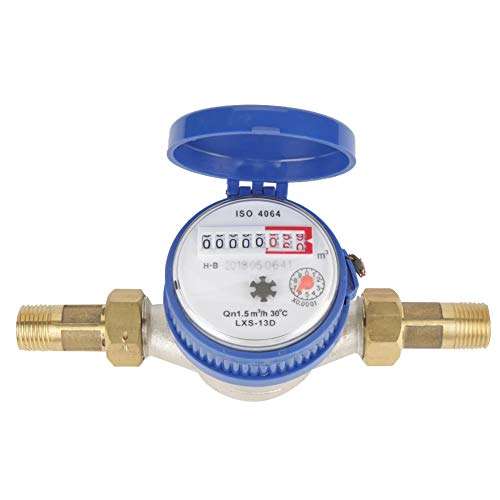 Vertically Horizontally Water Flow Meter 1/2 Inch Cold Water Meter Plastic Cover Home Usage 1.5 Nominal Flow-Rate for Garden Outdoor Home Usage with Fittings 3