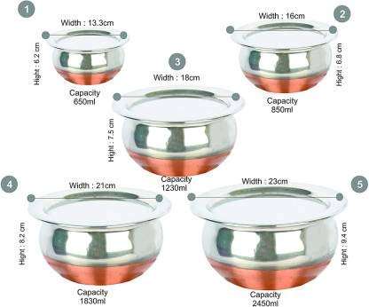 ALWAFLI Handi Set Copper Bottom Handi Set of 5pc pcs Piece with lid Kitchen Serving, Cooking Bowl, Dining Handi, Cookware Set, Lid Handi (Silver) (5 Piece with Lid) 4