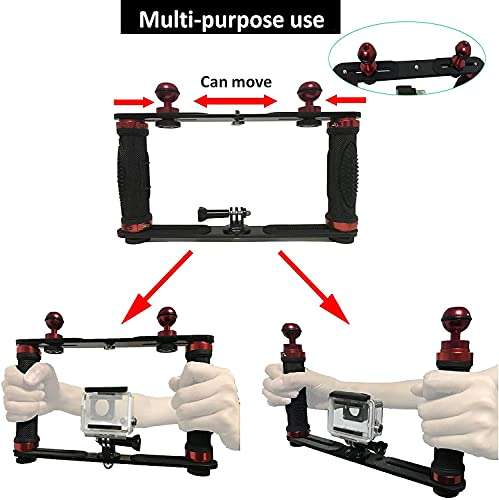 Aluminium Alloy Underwater Handheld Support Stabilizer Holder Video Light Dive Light Stand Tray with Two 1'' Ball Handle for Action Camera and Any Other Camera with 1/4 inch Screw Hole 3