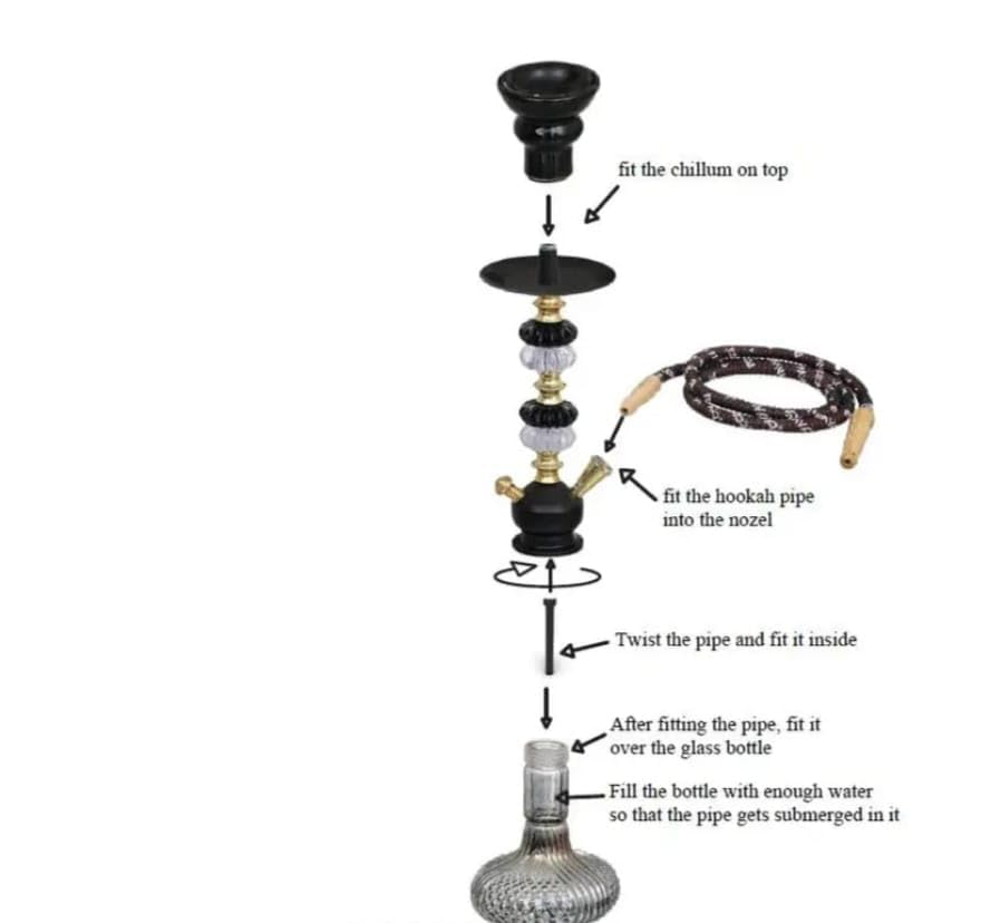 SF Handicrafts Glass Hookah Set with Decorative Stem, Brown Woven Hose, 19 Inch Height 6