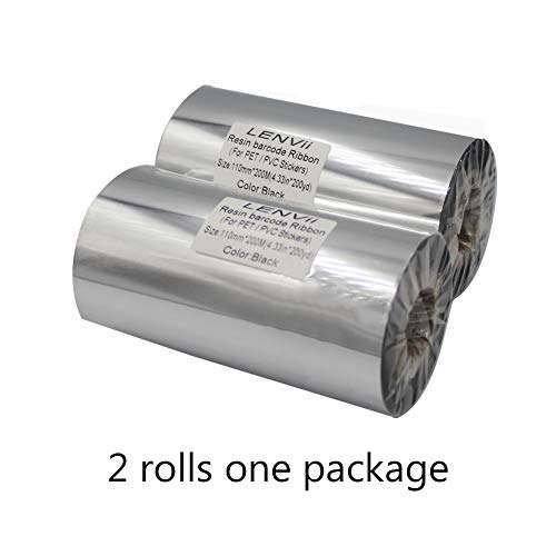 LENVII Black Resin Ribbon for Zebra Thermal Transfer Desktop Printers, for FBA Removable Labels(4.33'' x 656', 1'' Core, 2 Rolls/Package) 4