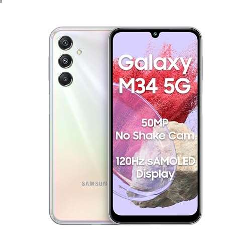 Samsung Galaxy M34 5G (Midnight Blue,8GB,128GB)|120Hz sAMOLED Display|50MP Triple No Shake Cam|6000 mAh Battery|4 Gen OS Upgrade & 5 Year Security Update|16GB RAM with RAM+|Android 13|Without Charger 2