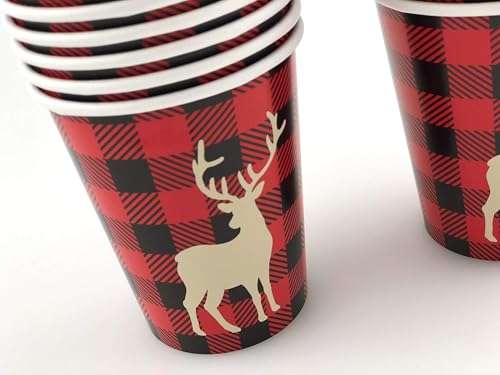 Buffalo Plaid Deer Paper Cups - 16ct Lumberjack Birthday Party Supplies Baby Shower 2