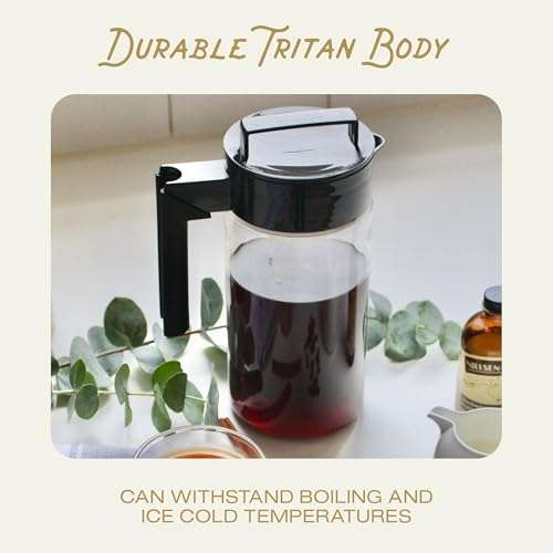 Takeya Tritan Cold Brew Coffee Maker - Airtight Pitcher with Leak-Free Lid - BPA-Free Cold Brew Maker with Silicone Handle - Dishwasher-Safe Pitcher for Homemade Cold Brew - 1 Quart, Black 3