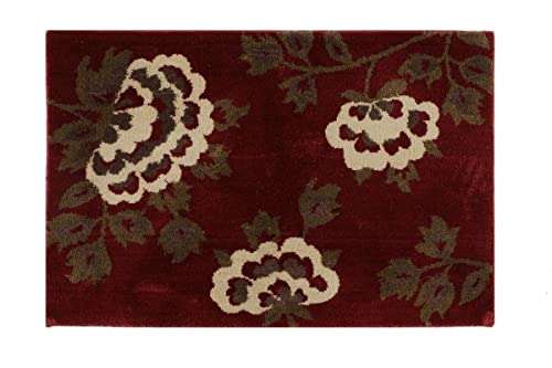 Riviera Large Bath Mat Soft Luxurious Extra Large Polyester Anti Skid Rubber Back | Bathroom Entrance, Bedroom, Living Room, Kitchen, Hall and Shower | Machine wash Red Floral Design (4 X 2.25 Feet) 1