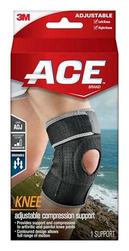 ACE Brand Adjustable Compression Knee Support, Moderate Support for Weak, Sore or Injured Joints, One Size Fits Most 1