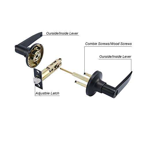 1 Pack Privacy Door Handle, 3821-High Security Modern Door Leverset, Black Matte Door Handle with Lock. Perfect for Privacy and Bathroom. 5
