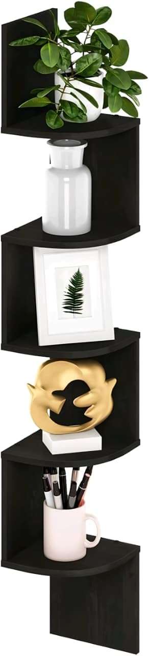 OXMIC Corner Wall Mount Display Shelf, Corner Shelf for Living Room Decor, 5-Tier Floating Design, 17x17x108 cm, Decorative Storage for Home Office 5