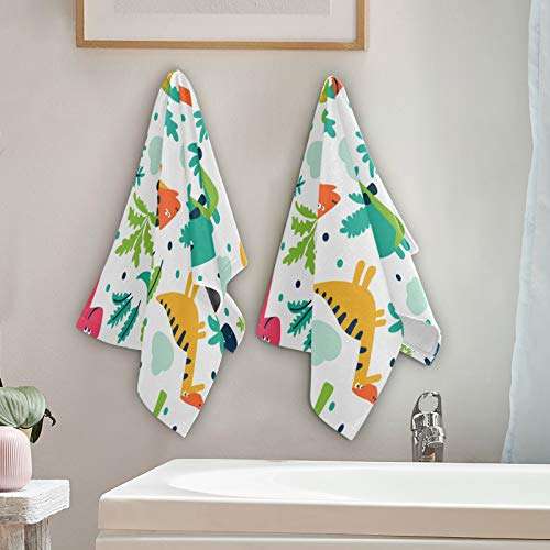 Vdsrup Cute Dinosaur Hand Towels Palm Dino Dragon Towel Set of 2 Forest Tree Small Bath Towels Soft Guest Face Towel Bathroom Decorations Thin Kitchen Tea Dish Towels 14x28 in 5