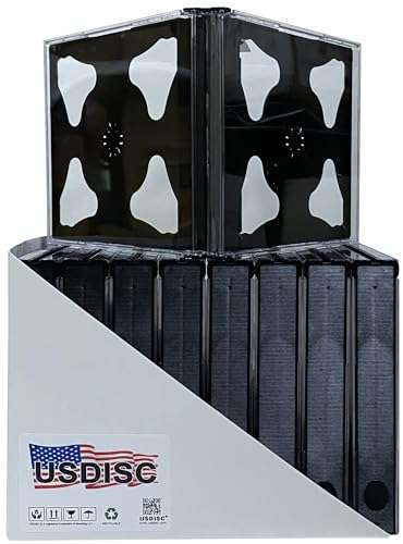 USDISC CD Jewel Cases Chubby 24mm, Quintuple 5 Disc, Black, Pack of 25 2