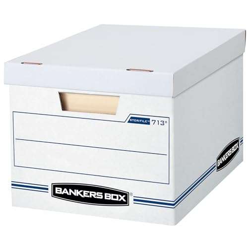 Bankers Box 6 Pack (0071303) STOR/FILE Basic Duty File Storage Boxes, Standard Assembly, Lift-off Lid, Letter/Legal, White/Blue 1