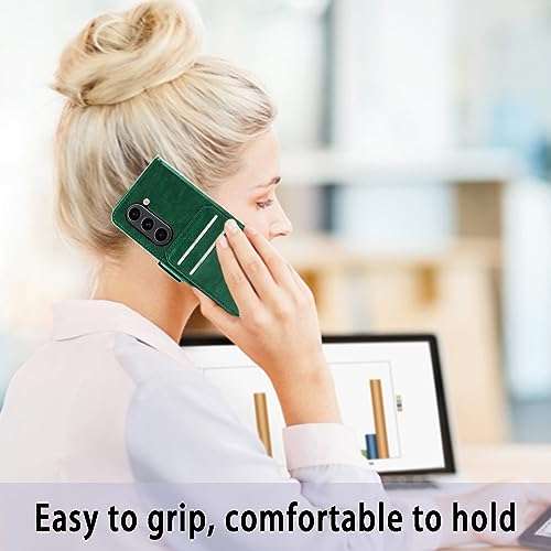 MONASAY Wallet Case Compatible for Galaxy Z Fold 5 5G with S Pen Holder, Flip Folio Leather Cell Phone Cover with RFID Blocking Credit Card Holder, Green 6