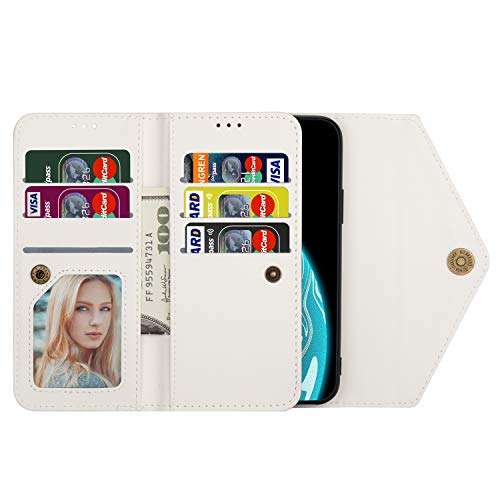 CCSamll Crossbody Wallet Case for Samsung Galaxy S20 FE (NOT S20), Zipper Pocket Purse Handbag Neck Strap Lanyard Cover with 9 Card Slot Holder Case for Samsung S20 FE 5G XK White 5