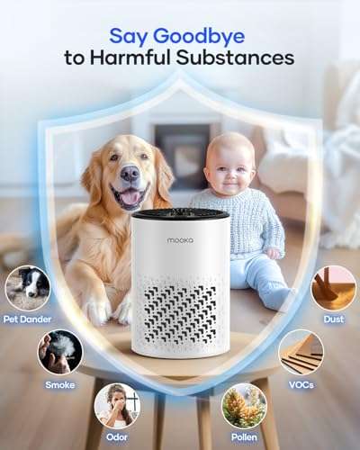 Air Purifiers for Bedroom Home, MOOKA HEPA Air Purifier for Home Pets with Fragrance Sponge for Smoke Dust Pollen Dander Odor, Small Air Cleaner with Sleep Mode Night Light Timer, KJ067L, White 6