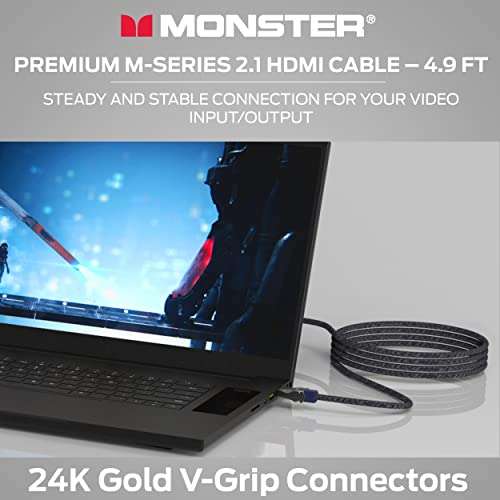 Monster M-Series 3000 Certified Premium 8K High Speed - 2.1, 4K 120Hz , 48 Gbps- HDMI Cables for Apple TV, Roku, Smart TV, Laptop, Montior - 4.9 ft 6