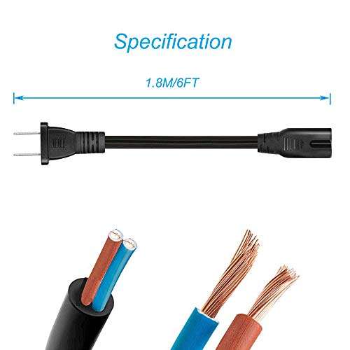 UL Listed XINYUWIN 2 Prong Power Cord 6ft Compatible with HP Envy/OfficeJet; Canon Pixma/Maxify; Epson Stylus/Workforce/Expression Premium/Artisan Printer; Brother/Dymo Label Writer 3