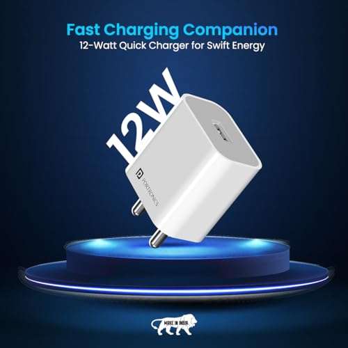 Portronics Adapto 12 2.4A 12W Fast Wall Charger for iPhone 11/Xs/XS Max/XR/X/8/7/6/Plus, iPad Pro/Air 2/Mini 3/Mini 4, Samsung S4/S5, and More(White) 2