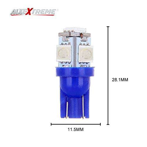 Allextreme EXT10B2P LED Parking Light Super Bright 5 SMD Car Interior License Plate Wedge Dome Trunk Dashboard Bulb for Car Bike and Motorcycle (0.6W, Blue, 2 PCS) 3