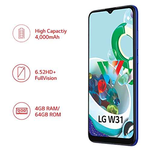 LG W31 (Midnight Blue, HD+ FullVision Display, 4GB/64GB Storage) | 4000 mAh Battery with MediaTekHelio G25, 2.0GHz Octa-Core Processor, Small 3