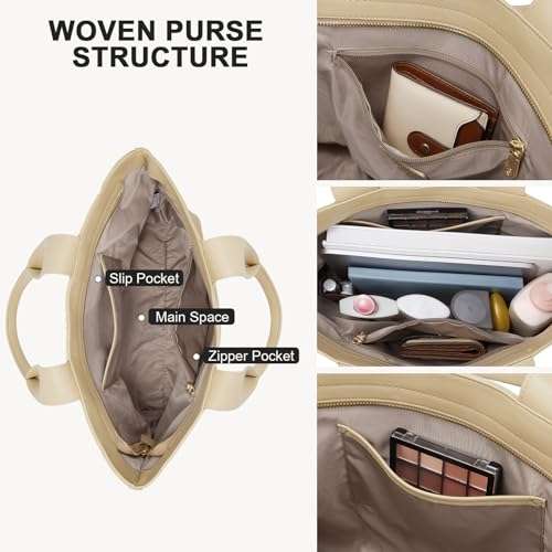 BOSTANTEN Woven Tote Bag for Women Top Handle Purses and Handbags Shoulder Crossbody Purse With Zipper 4