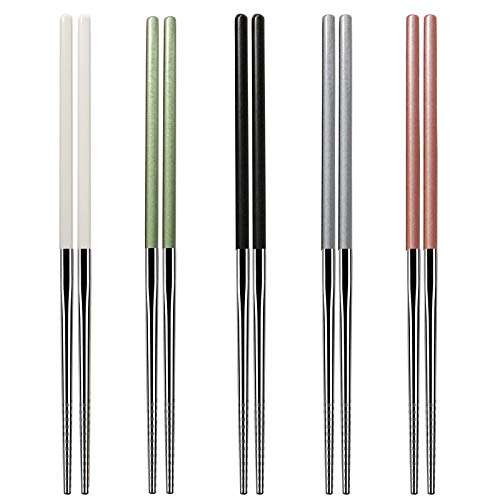 Stainless Steel Chopsticks,Reusable Black Chopsticks 304 Stainless Steel Chopsticks Lightweight Metal chopsticks 5 Pairs Chopsticks Dishwasher Safe (MixSliver) 1