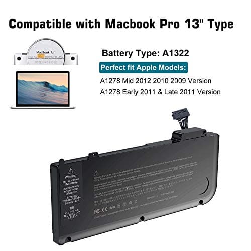 BND A1322 Laptop Battery Replacement for Mac Book Pro 13 inch A1278(Mid 2009, Mid 2010, Early and Late 2011, Mid 2012 Version),fit MB990LL/A MB991LL/A MC374LL/Al MC724LL/A MD314LL/A MD101LL/A 3
