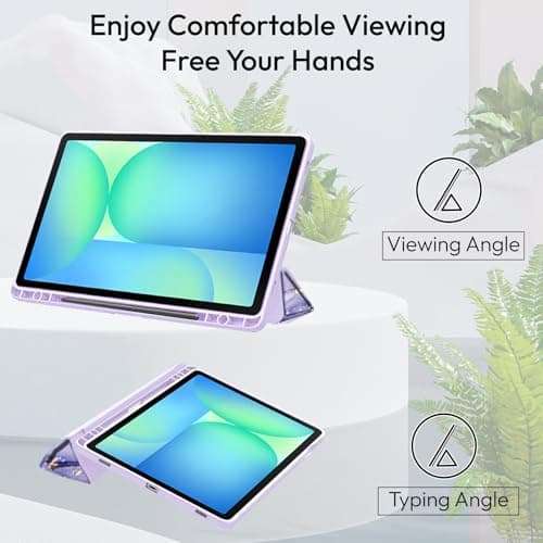 Robustrion Cover Case for Samsung Galaxy Tab S10 FE Plus 13.1 inch Cover with [Pencil Holder] Hybrid Cover for Samsung Tab S10 FE Plus 13.1 inch Tablet [Auto Sleep Wake Support] - Marble Lilac 6