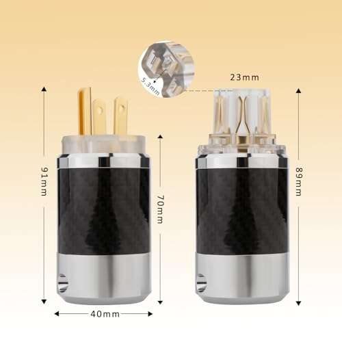 Monosaudio Audio Power Plug Black Carbon Fiber Transparent Aluminum Shell 10A/250V 15A/125V Power Connector Brass IEC320 C13 Connector for DIY Audiophile Power Cord Audio Power Cable(Gold Plated) 4