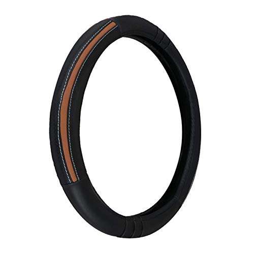 AllExtreme EXB2FM1 PU Leather Universal Anti-Slip Perforated Car Auto Steering Wheel Cover with Finger Design (37cm, Black) 1