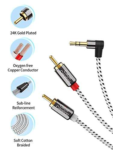 CableCreation 3.5mm to RCA Cable, Angle 3.5mm Male to 2RCA Male Auxiliary Stereo Audio Y Splitter Gold-Plated for Smartphones, MP3, Tablets, Speakers, Echo Dot, Home Theater, HDTV, 10FT/3M 4