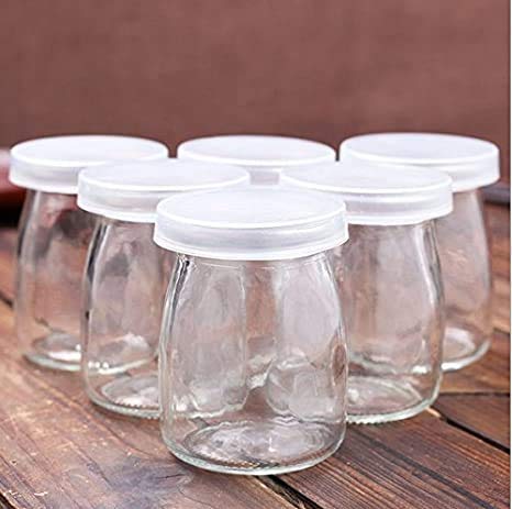 MoneySo Set of 4 Clear Glass Jar with Lid | Yogurt Glass Container with Lid | Replacement Glass Pudding Jars, Yogurt Jars (100ml) (Set of 4)