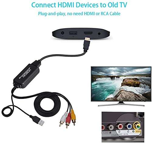 JBingGG HDMI to RCA Cable Converter HDMI to AV Converter 1080P 3RCA Cvbs Composite Video Audio Supports PAL/Ntsc for Amazon Fire Stick, Roku, Chromecast, PC, Laptop, Xbox, HDTV, DVD 6ft 5