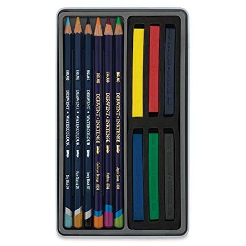 Derwent Watercolour Collection Tin Set, Includes Watersoluble Pencils & Blocks, Professional Quality - 700303 (Set of 12)