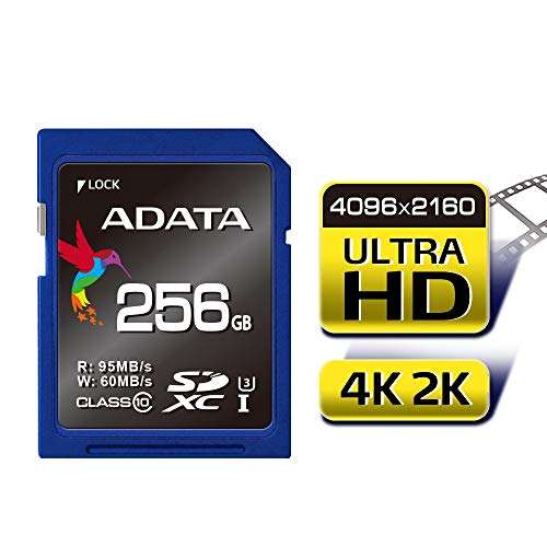 ADATA ASDX256GUI3CL10-R Premier Pro 256GB SDXC UHS-I Speed U3 Class 10 MLC 4K Ultra HD 95/60MB/s SD Memory Card 2