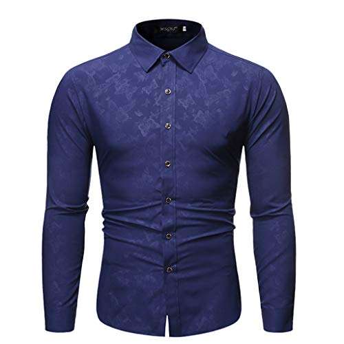 Mens Novelty Butterfly Printed Shirts Long Sleeve T-Shirt Casual Slim Fit Dress Shirts Navy 1