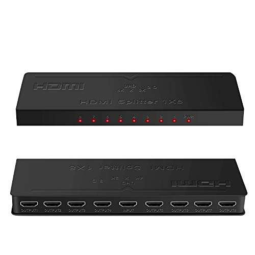 NEWCARE 4K HDMI Splitter 1x8, HDMI Splitter 1 in 8 Out, Ultra HD 4K@ 30 Hz 1.4 HDCP, 8 Ports HDMI Powered Splitter Support Full HD 1080P & 3D for Xbox, PS4, Fire Stick,Blu Ray, HDTV (Black) 1