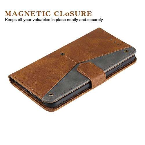 EYZUTAK Splicing PU Leather Case for iPhone SE(5G) 2022 iPhone 7 iPhone 8 iPhone SE 2020, Retro Vintage Durable Flip Folio Wallet Cover with Magnetic Closure Kickstand Card Slots - Brown 2