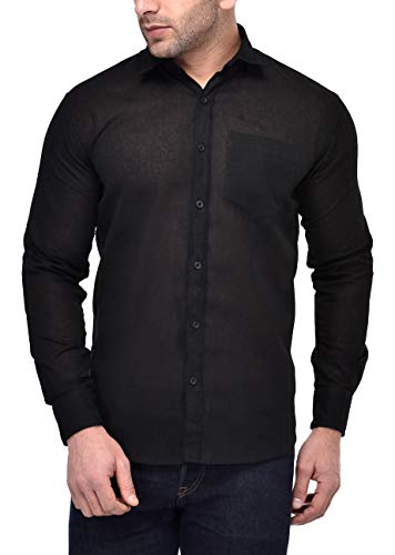 hangup Mens Cotton Casual Slim fit Shirt, Color Black, Size 44, (SolidRBlack)