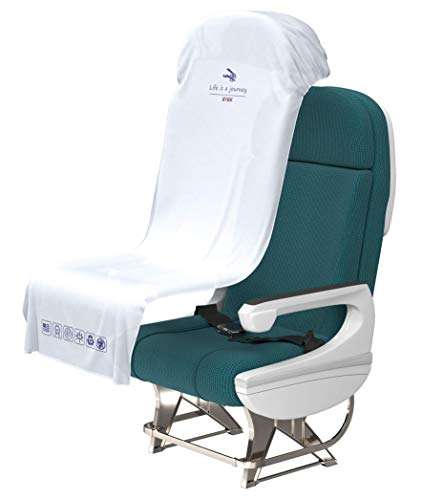 1pcs Protective Airplane Seat Covers for Travel Automotive Seat Cover Plane Protector Cars Taxi Train Public Transit Bus Disposable/Reusable Hygienic (White, 1-Pack) 2