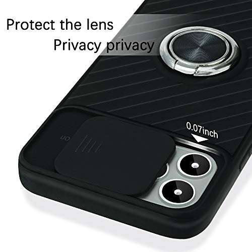imluckies Case Compatible for iPhone 12 Pro Max, Cell Phone case with Slide Camera Lens Cover Protector & 360° Ring Holder Kickstand, Camera Protection Case for iPhone 12 Pro Max 6.7 in, (Black) 3
