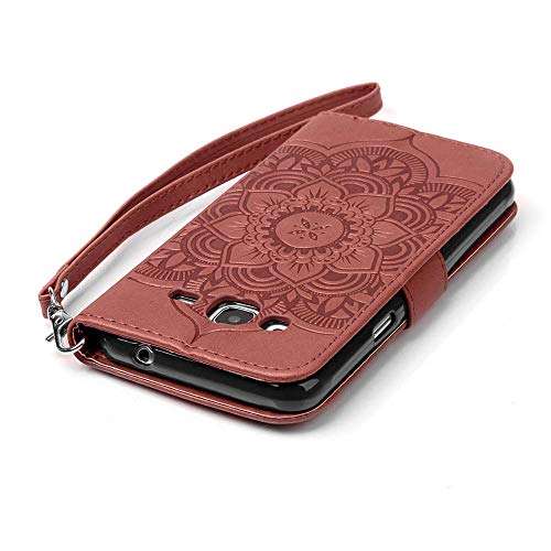 Galaxy J3 (2016) Case, Galaxy Amp Prime Case, Galaxy Express Prime Case, Galaxy Sol Case, JanCalm [Wrist Strap] Premium PU Leather [Multi Card/Cash Slots] Stand Flip Cover with Pen (Brown) 6