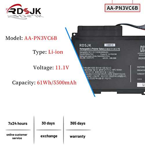 AA-PN3VC6B AA-PN3NC6F Laptop Battery for Samsung QX SF Series QX410-J01 QX410-S02 NP-SF310 NP-SF410 NP-SF510 QX310 QX410 QX411 QX412 QX510 SF310 SF410 SF510 QX 410 BA43-00270A BA92-07034A 11.1V 61Wh 2