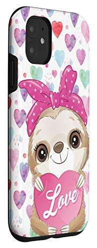 iPhone 11 Cute Sloth Valentine's Day Case Love Heart Girl Women Gift Case 3
